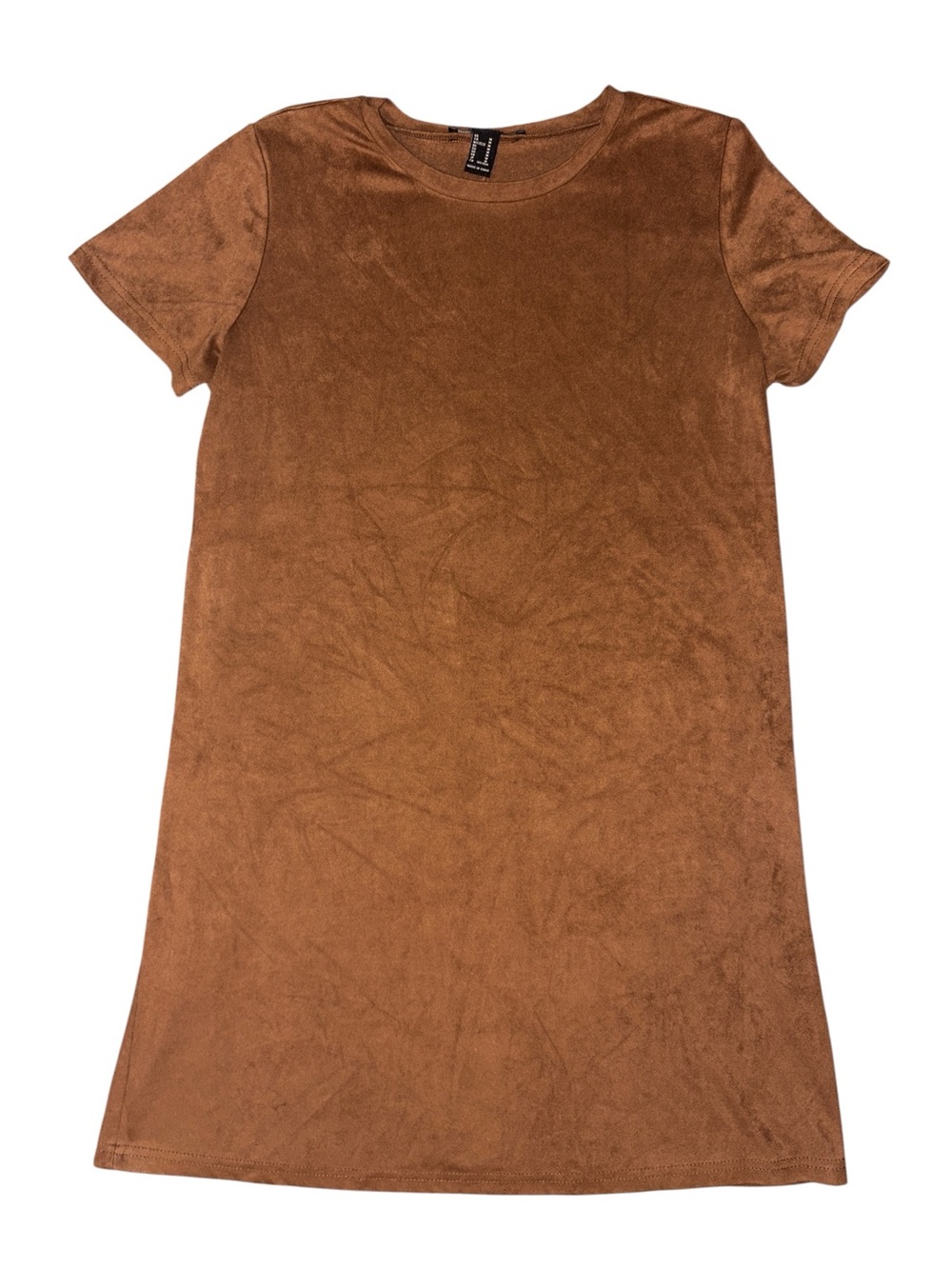 Women's Suede-Look Short Sleeve Shift Dress - Brown